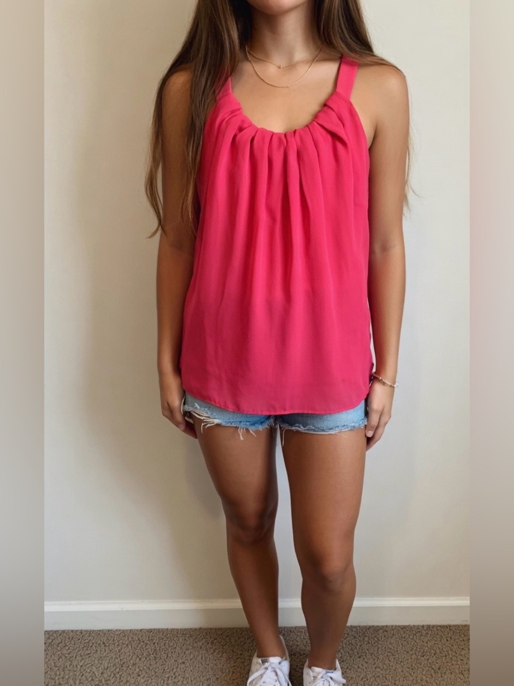 Banana Republic Hot Pink Silky Sleeveless Tank Top Knit Back S